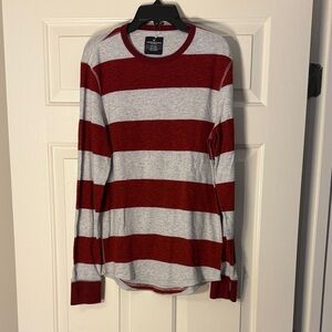 American Eagle Small Red and Gray Striped Long Sleeve Shirt